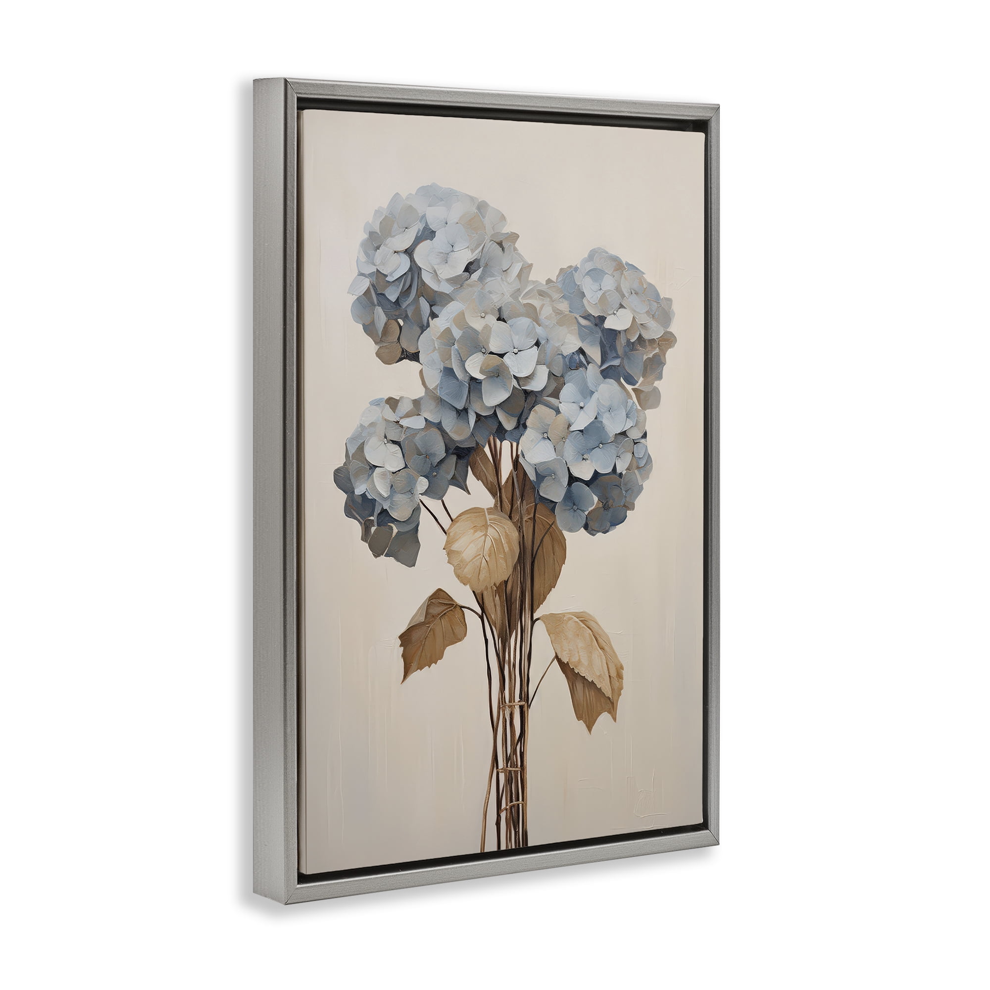 Stupell Industries Vintage Blue Hydrangea Plants & Flowers Painting Gray Floater Framed Canvas Art Print Wall Art, 17 x 25