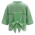 thumbnail image 5 of FASHOFT Cute Bow Back Tie Striped T Shirts for Women Cap Sleeve Casual Summer Top 3/4 Sleeve Crew Neck Tshirt Green L, 5 of 9