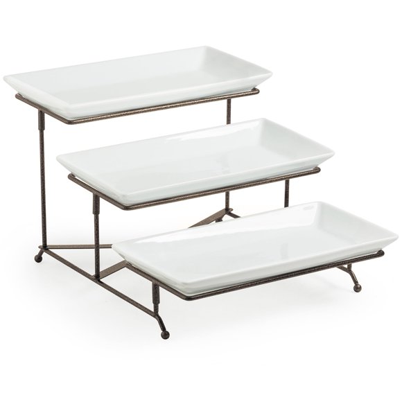 Soporte para servir de porcelana de 3 niveles, 30 cm, de Tray LAUCHUH