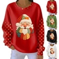 thumbnail image 1 of Yteetum Chandail en Molleton Joyeux Noël pour Femmes, Col Rond Surdimensionné, Tricot Côtelé, Chandail Sans Capuche, Haut Décontracté, Imprimé Graphique de Noël, Col Rond, Manches Longues, Ample, 1 of 4