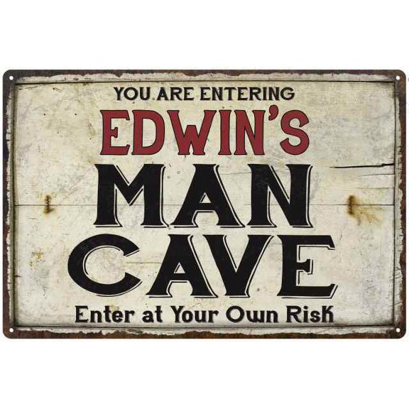 EDWIN'S Man Cave Sign Rustic 8 x 12 High Gloss Metal 208120035137