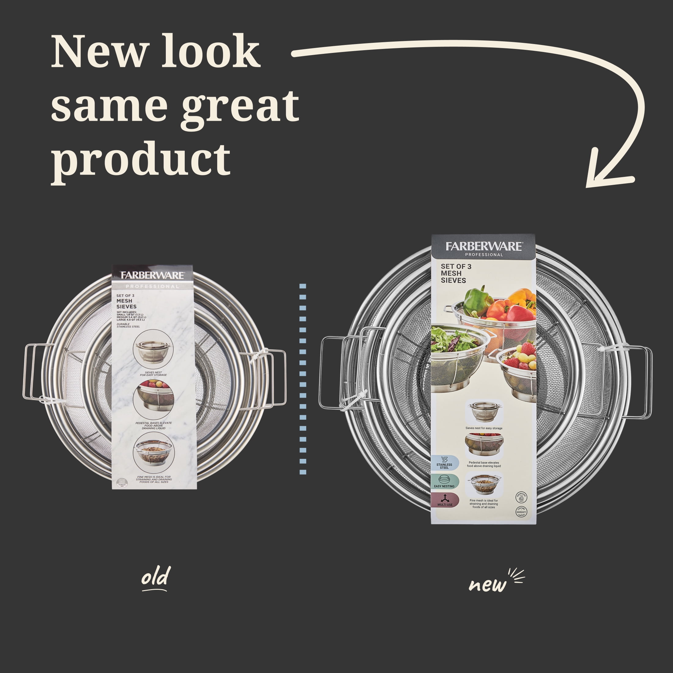 Farberware Professional Stainless Steel Fine Mesh Sieve Set, 3-Piece