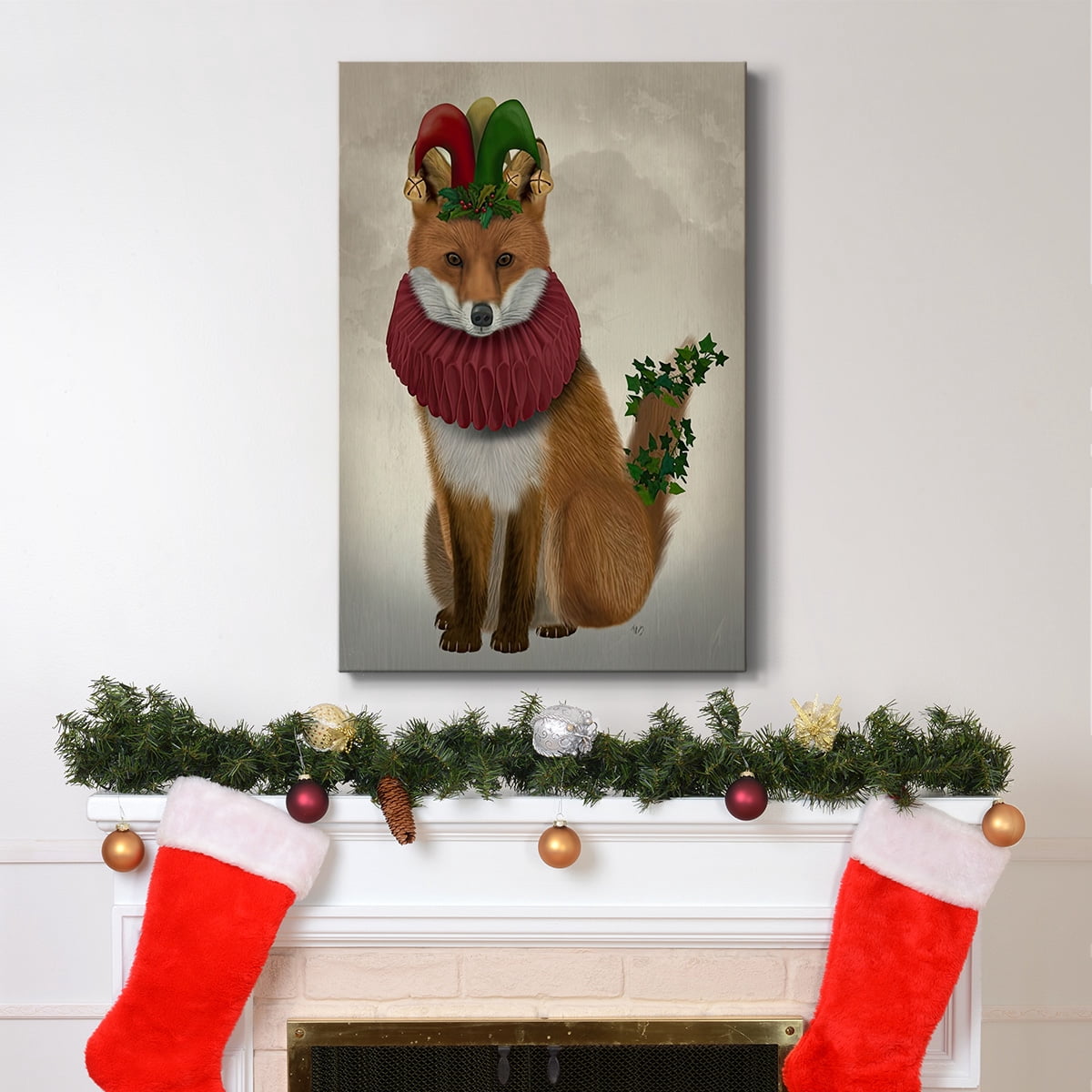 Christmas Holly and Ivy Fox- Gallery Wrapped Canvas