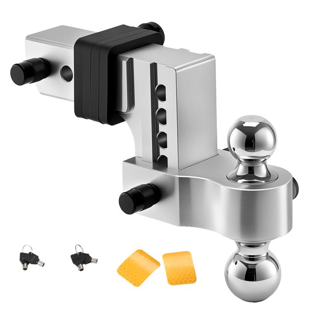 KFFKFF Attelage de Remorque Réglable, Support à Bille d'Attelage pour Chute de 4 Pouces, Convient au Récepteur de 2,5 Pouces, Attelage de Remorquage en Alliage d'Aluminium Robuste avec Billes de 2 Pouces et 2-5/16 Pouces, 18500 Lb GTW