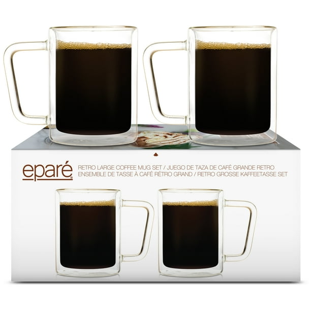 Eparé Retro Large Coffee Mug Set - 16 oz Insulated Mugs - Double Walled