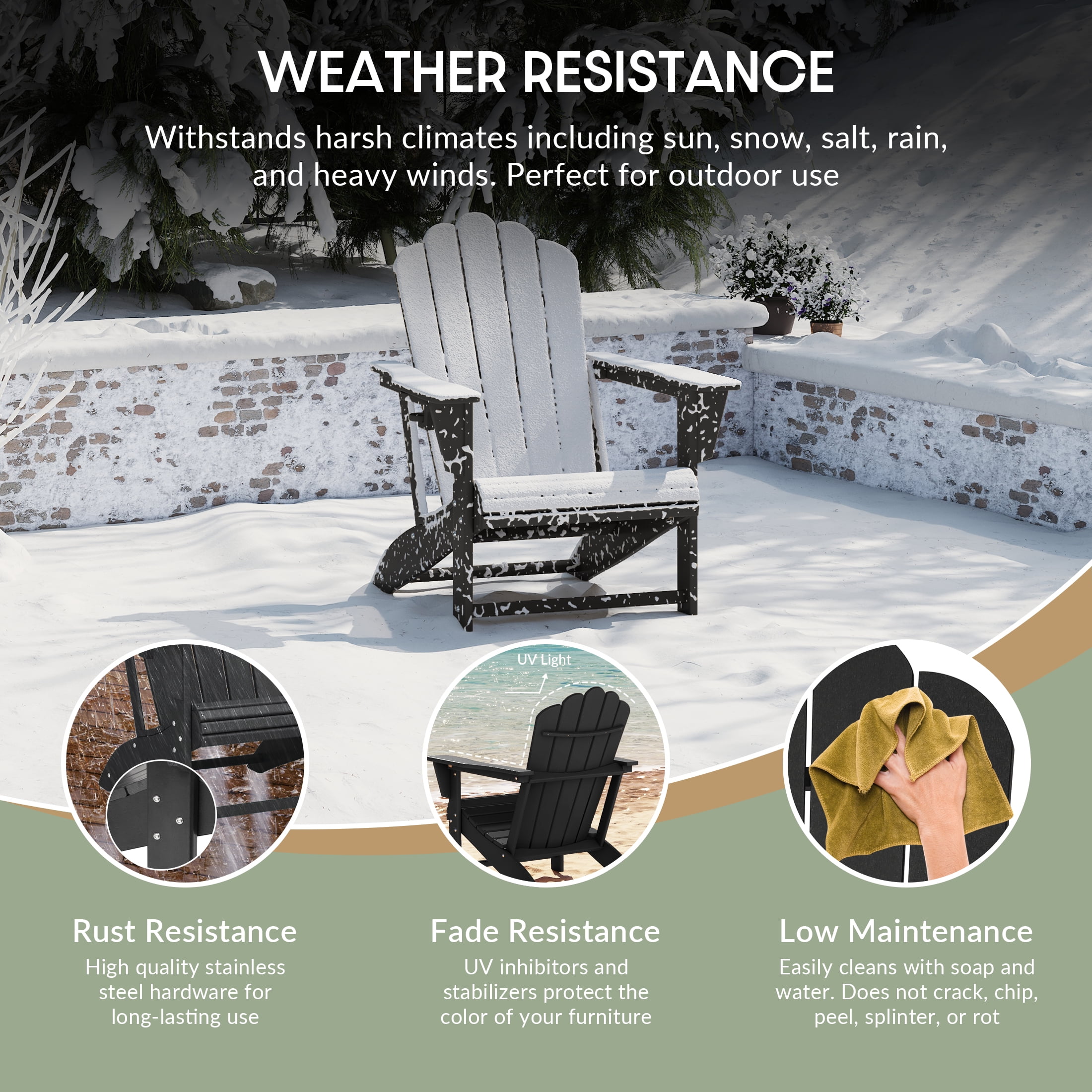 WestinTrends Highland Outdoor Patio HDPE Adirondack Chair With Cup Holder, Black