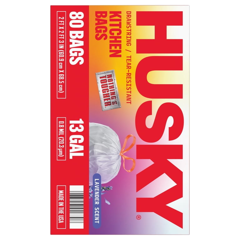 Husky 13 Gallon Tall Kitchen Drawstring Bags, Lavender Scented, 80