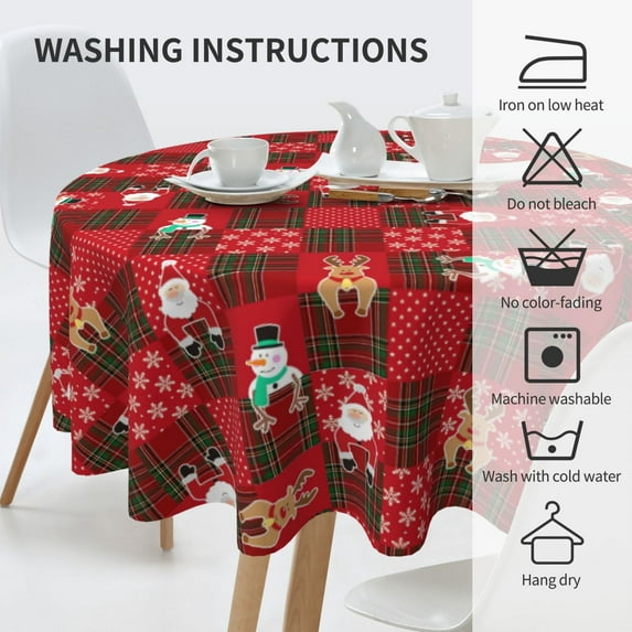SDJMa Christmas Snowflakes Elk Christmas Tree Tablecloth Round Tablecloth Waterproof Wrinkle Free Table Cloth Table Cover for Kitchen Dining Room Picnic Party Banquet Table Top Decor