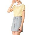 thumbnail image 4 of MODA NOVA Junior's Contrast Doll Collar Short Sleeve Tops Sheer Lace Top Yellow S, 4 of 5
