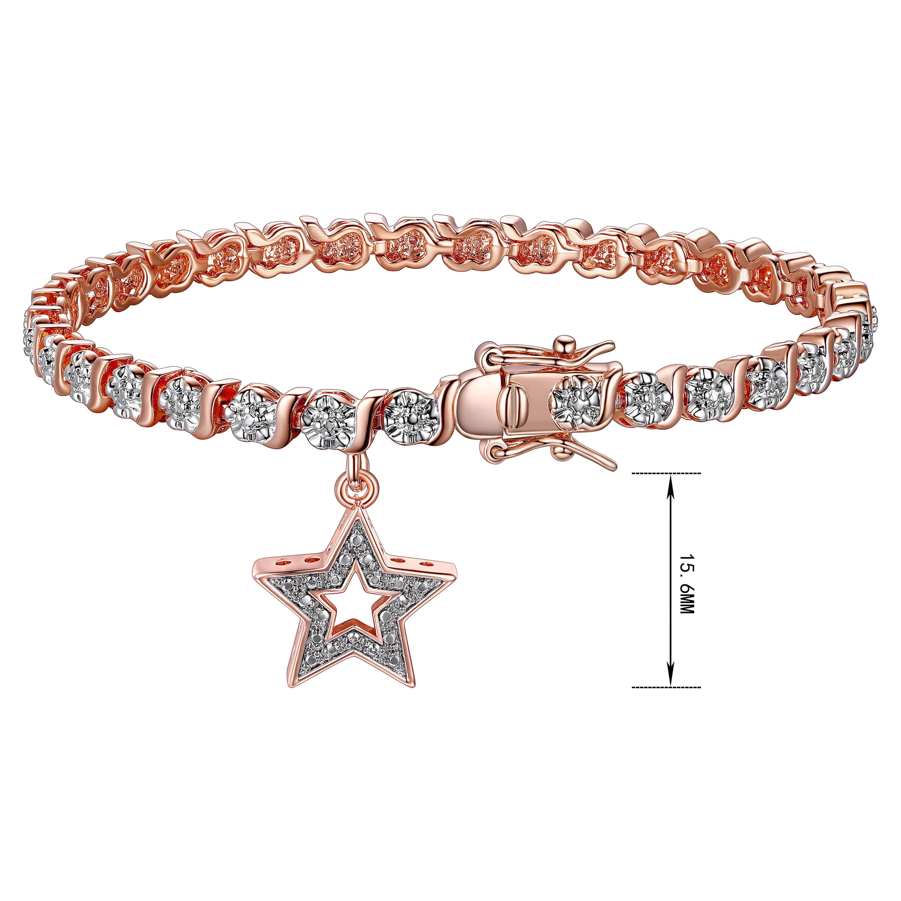 14K Rose Gold Plated Diamond Accent Star Charm Tennis Bracelet, 7.25"