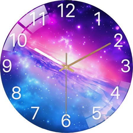 15.75 Inch Creative- Galaxy Sky- Blue Pink Purple Star Pattern Tempered Glass Wall Clock Living Room Bedroom Kitchen Home Decoration Wall Clock Holiday Gift(Battery Not Included), 40CM