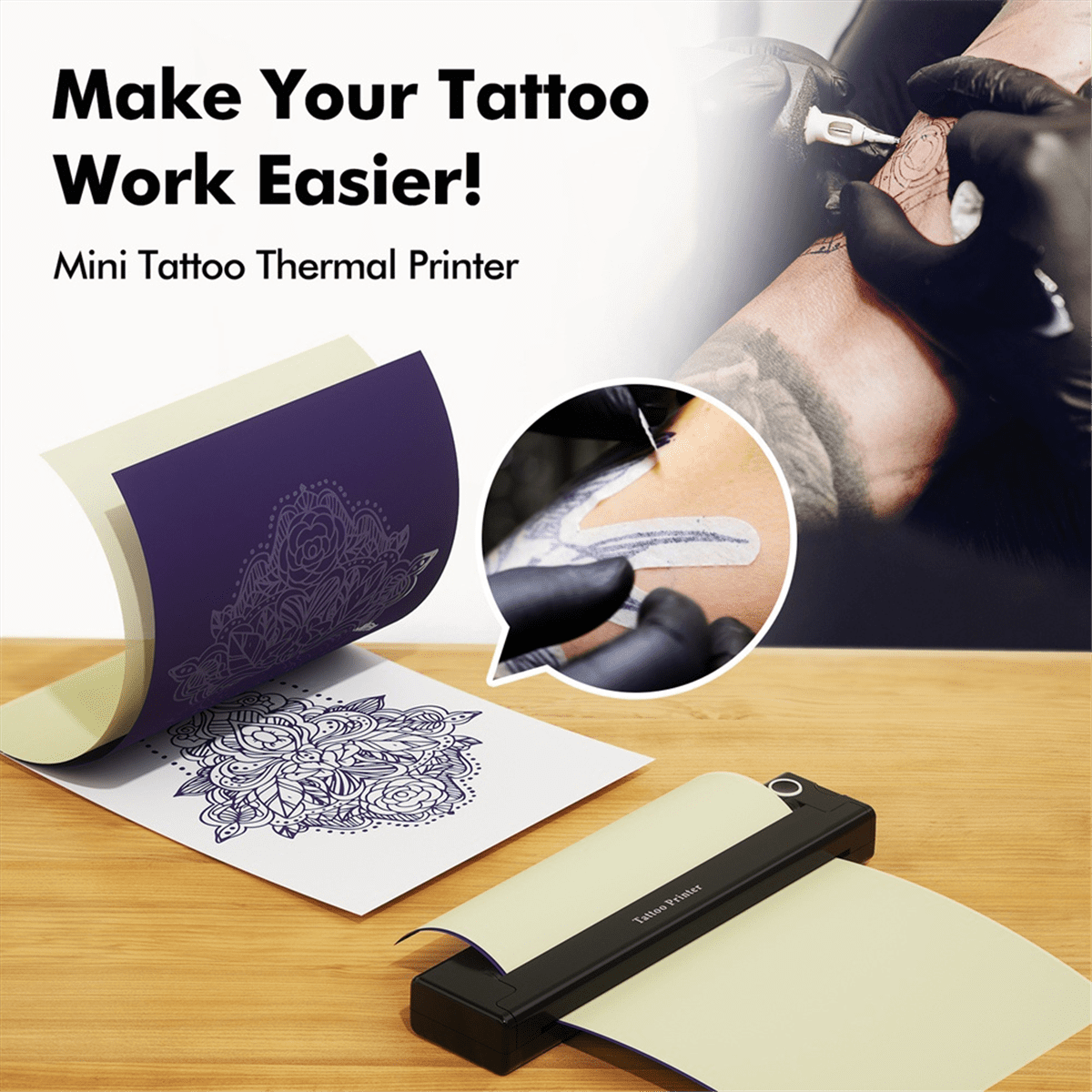 A4 Portable Printer Wireless Thermal Bluetooth Tattoos Printer Mini Thermal Printer A4 Paper Photo Printer