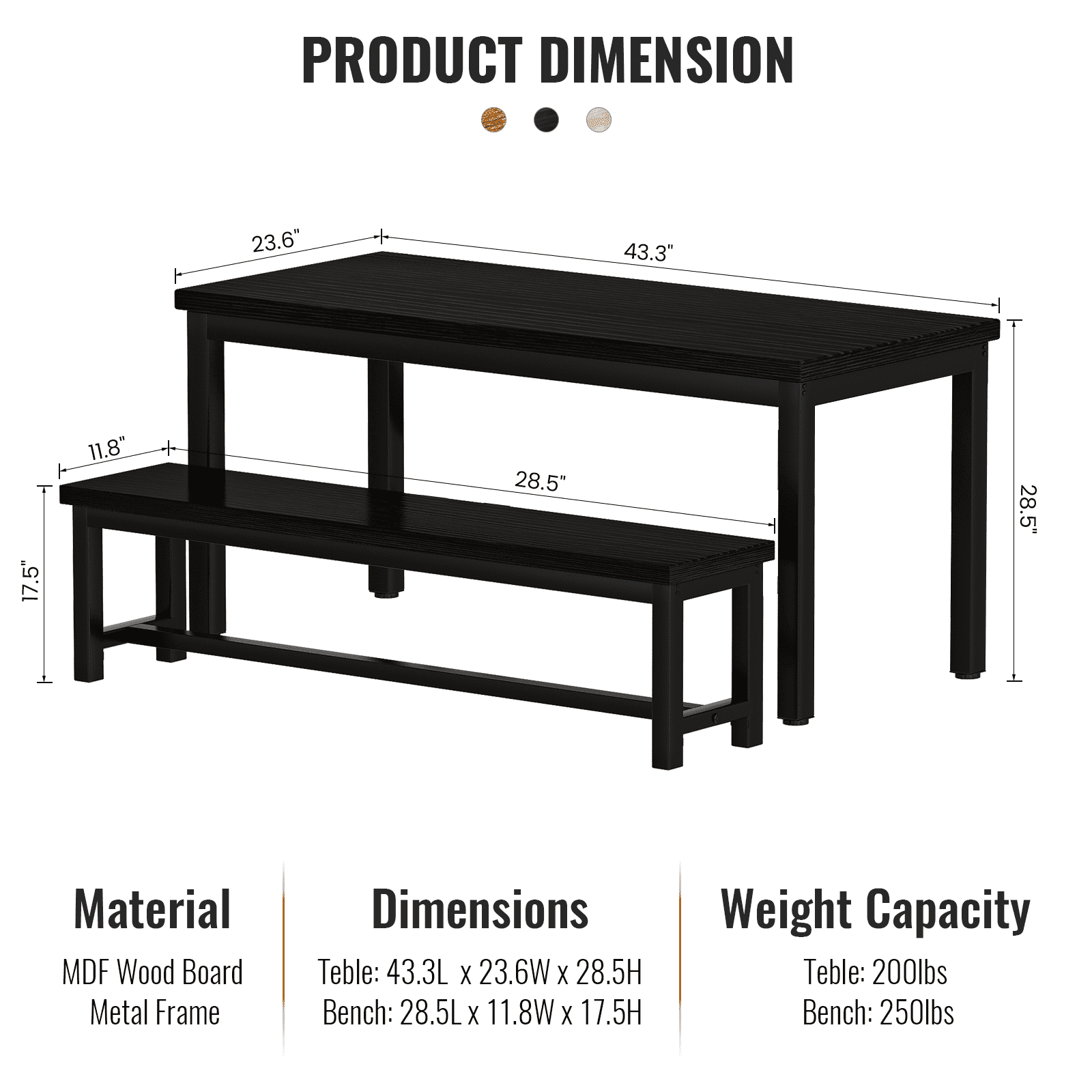 Baxluxe Dining Table Set, Rectangular Dining Table with Bench Set, Dining Table Set for 2-4 for Apartment, Kitchen and Dining Room, Black