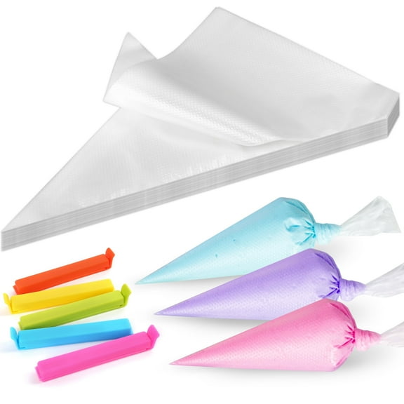 LotFancy Piping Bags, 500 Pcs 10" Disposable Pastry Bags & 5 Clips, Icing Bags for Cake Cookie Decor