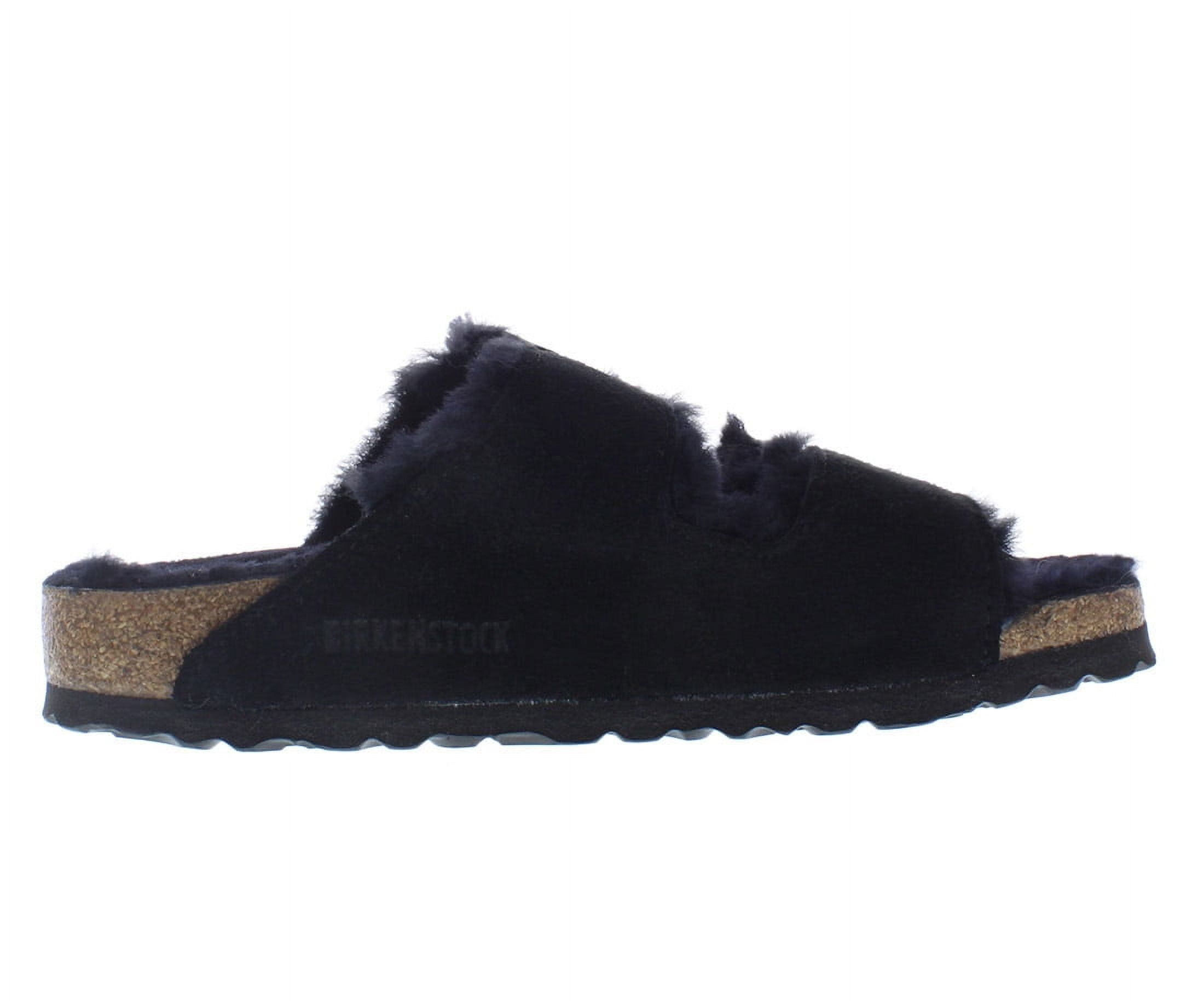 Birkenstock Arizona Shearling Suede Leather Narrow Unisex Shoes Size 6, Color: Black
