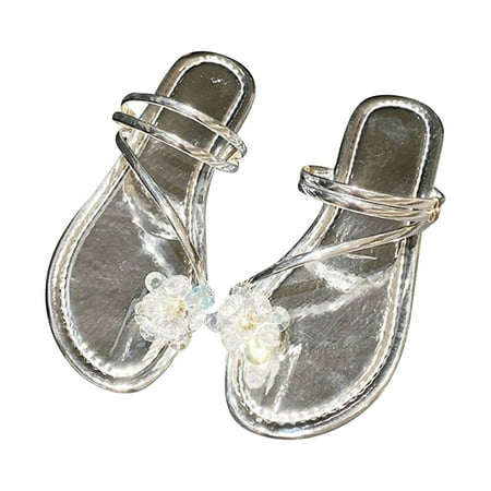 

Dpityserensio Women s Summer Flower Clip Toe Flip-flop Sandals Shoes Silver 9(42)