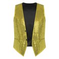 thumbnail image 4 of YONGHS Mens Sequins Vest Jacket Formal Business Wedding Slim Fit Tuxedo Waistcoat Gold XL, 4 of 7