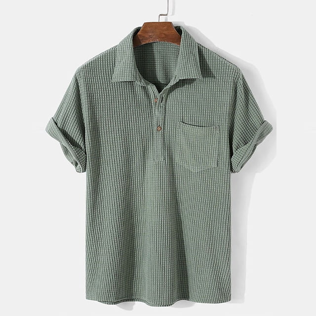 TIHLMK Mens Tshirts Men's Summer Fashion Short Sleeve Casual Solid Color Button-Up Shirts