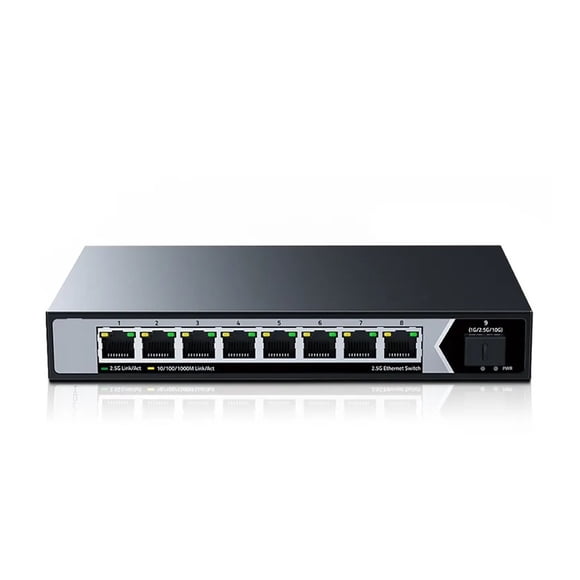 2.5GbE Ethernet Switch 8 Port 2.5GBASE-T 2500Mbps Network Switch 10G Uplink SFP Port And Play Unmanad Fanless
