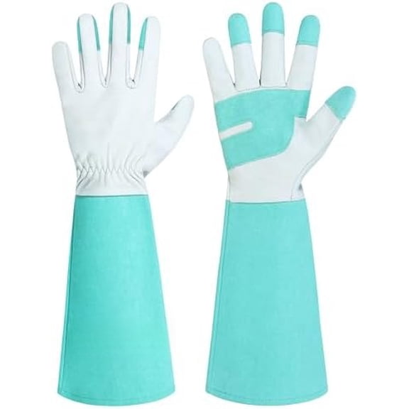 Long Gardening Gloves for Men & Women, Thorn Proof Rose Pruning Gloves Leather Gauntlets Garden Glove Yard Work Glove (Teal Green, X-Small)