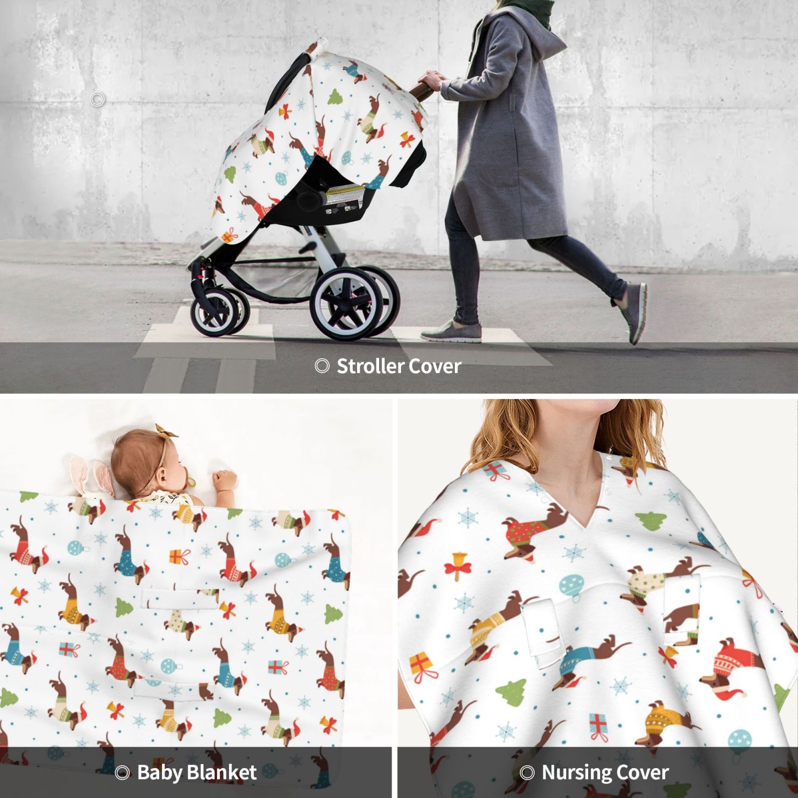 Car Seat Cover Baby - winter Snowflake Dachshund Breathable Infant Car Seat Cover for Baby Carseat, Lightweight Comfort Baby Essentials Must Haves Newborn Stuff for Girl Boy