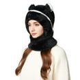 thumbnail image 6 of Uandlove Winter Hat with Face Cover - Fleece Lined Windproof Bear Ear Hat for Adults, Stretch Fit Soft Plush Cold Weather Headwear, Black, 6 of 8