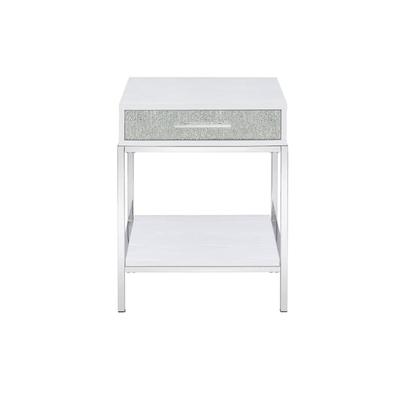 Steve Silver Mirage White Wood and Chrome 20" End Table