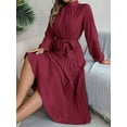 thumbnail image 4 of Deago Women's Spring Fall Maxi Dress Long Sleeve Pleated Casual Mock Neck Elegant A Line Flowy Long Dresses with Belt (Red, XL), 4 of 9