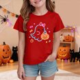 thumbnail image 2 of KPOPLK Kids Halloween T-Shirt Toddler Girls Cute Fall Pumpkin Ghost Print Tee Short Sleeve Shirt Size 2-3 Years,Red, 2 of 5