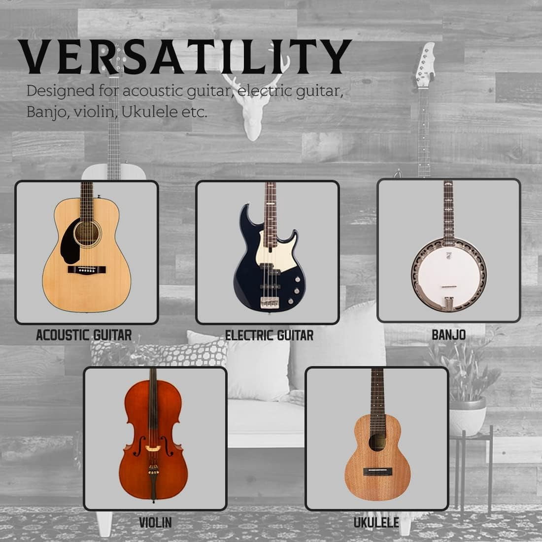 6pack Guitar Wall Mount Hanger Hook Black Metal Holder For Acoustic Electric Bass Ukulele Banjo Mandolin