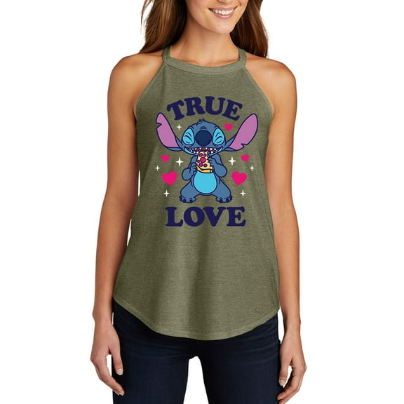 Lilo & Stitch - Valentine's Day Stitch True Love Pizza - Juniors High Neck Tank Top