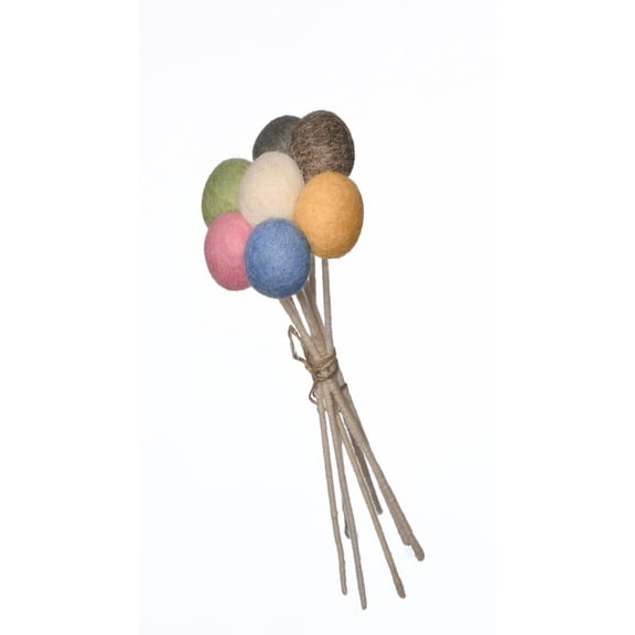 De Kulture Works Wool Felt Wool Flower Ball Stick, Set of 7 Eco Friendly Needle Felted Christmas Décor