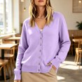 thumbnail image 2 of Leidass Women V Neck Button Front Knit Cardigan Long Sleeve Ribbed Trim Relaxed Fit Solid Casual Sweater Purple Pink M, 2 of 4