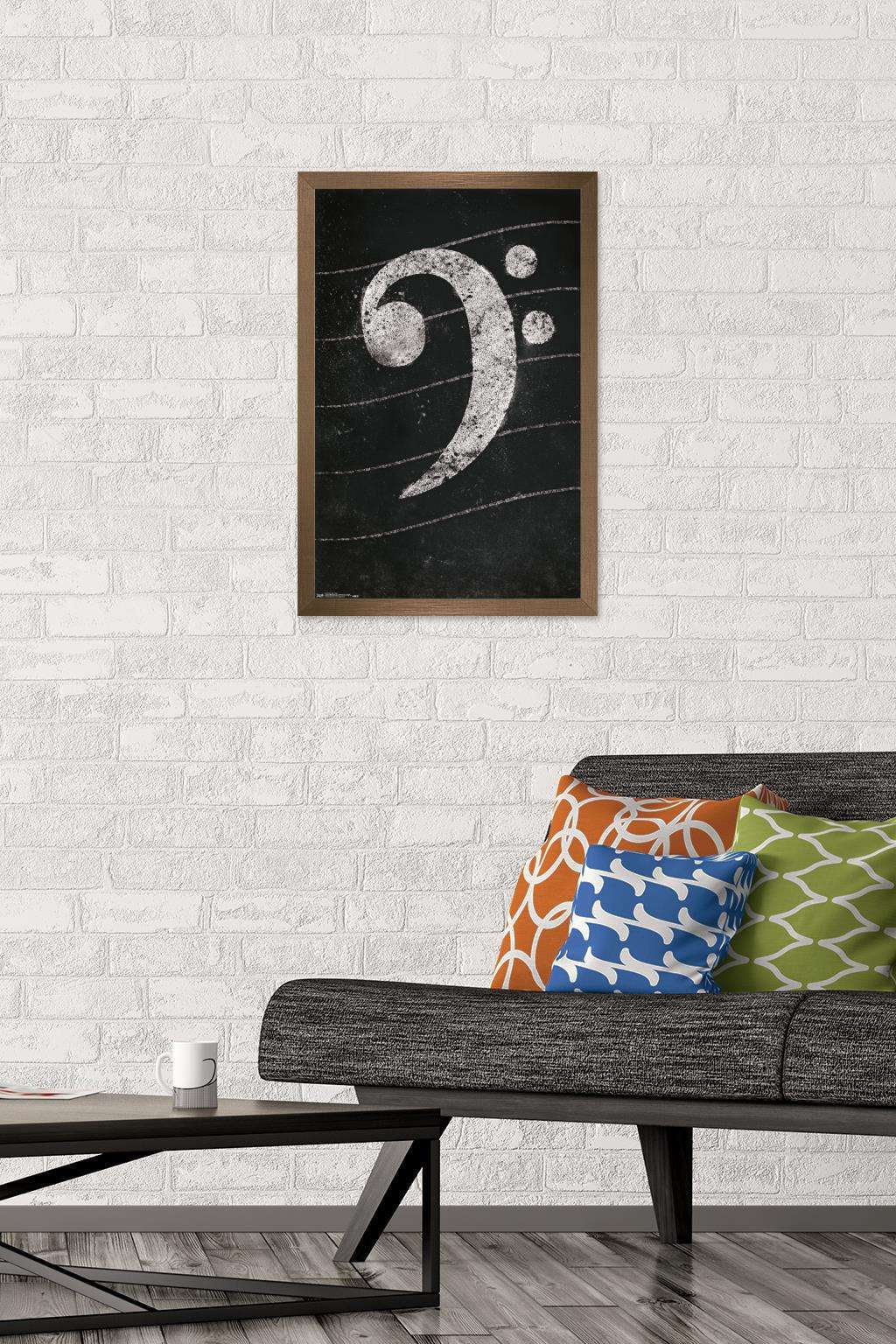 Bass Clef - Chalk Wall Poster, 14.725" x 22.375", Framed