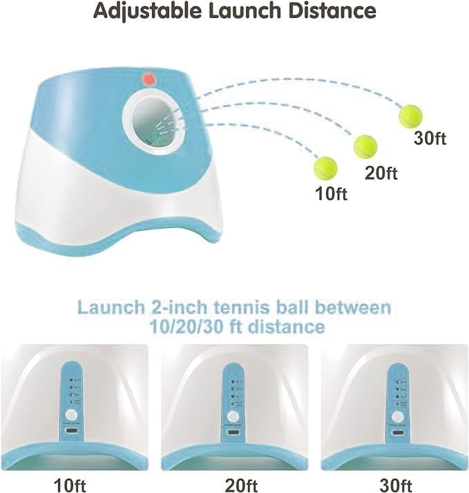 Automatic Dog Ball Launcher, Dog Ball Thrower Machine with 10-30Ft 3 Launching Distance, Interactive Toys for Small Dogs Indoor & Outdoor with 15 Mini Tennis Balls (2 inch) -Blue