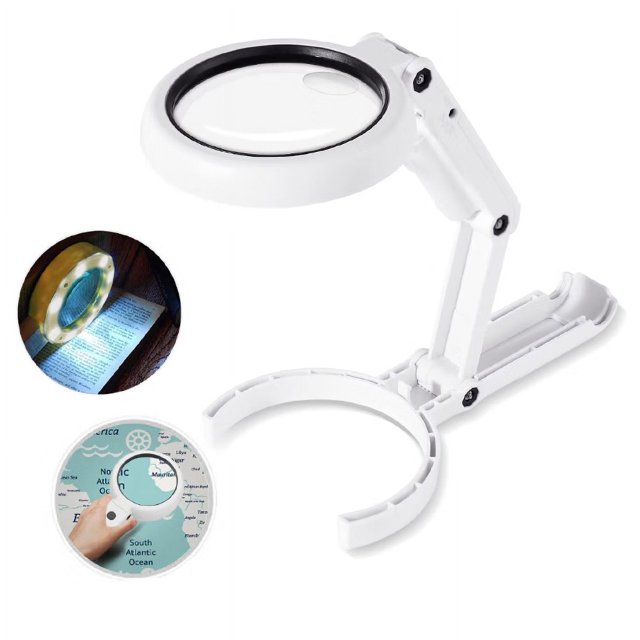 Lupa de mano, lupa de mesa 5X 11X con soporte plegable, para oficina, joyería, periódico, lectura, manualidades de reparación de relojes