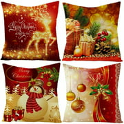 Christmas Pillow Covers Decorations 4 Pack Square Pillowcase for  Sofa, 18"x 18"