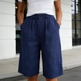 thumbnail image 2 of Rggeeun Womens Shorts Solid Color Elastic Waist Soft Lightweight Loose Fit Knee-Length Knit With Pleated & Buttons Trim For Summer Daily Wear Stylish Bottoms,Navy,Xxl, 2 of 6