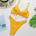 thumbnail image 4 of Hinvhai Swimsuits for Women,Womens Solid Bandage Bikini Push-Up Pad Swimwear Swimsuit Beachwear Set Yellow M(M), 4 of 5
