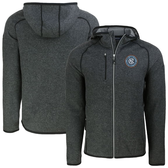 Men's-Cutter & Buck Heather Charcoal New York City FC Mainsail Full-Zip Hooded Jacket