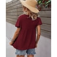 thumbnail image 3 of Tie Neck Half Button Flowy Short Sleeve Summer Blouse for Women, 3 of 3