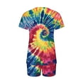 thumbnail image 3 of 2 Piece Pajamas Sets for Women Summer Tie-dye Outfits Short Sleeve Pleated V Neck Top and Shorts Set lounge Homewear (S, Blue 02), 3 of 5