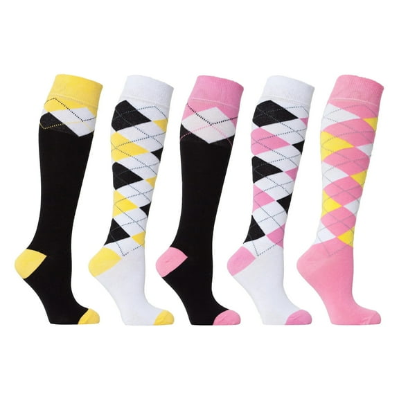 Women's Mixed  Match Argyle Knee High Socks Set (5 Pack)