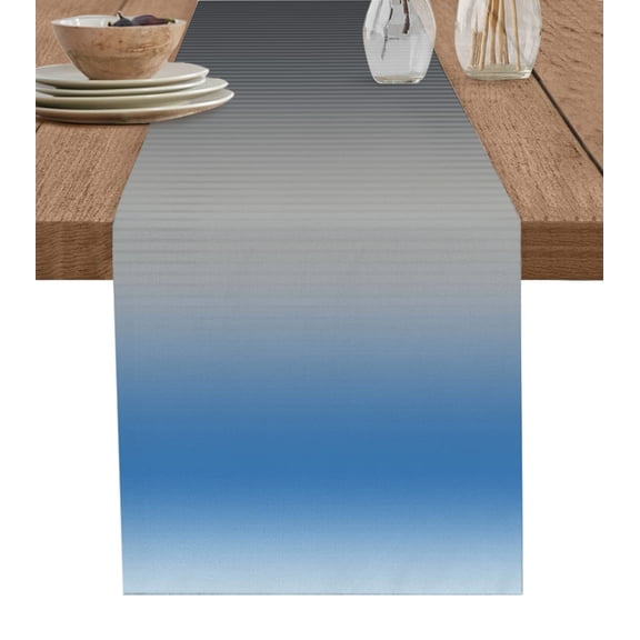 Table Runner 90 Inches Long for Kitchen Dining, Blue Grey Ombre Dresser Scarf Farmhouse, Dining Table Decorations for Wedding/Parties, Modern Geometric Striped Abstract Art 13 x 90 In