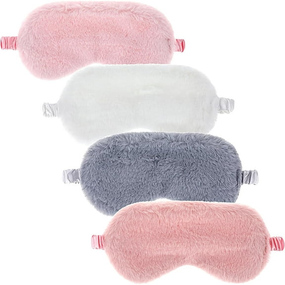 4Pcs Plush Sleep Eye Mask Soft Fluffy Sleeping Blindfolds Comfortable Blockout Eye Mask With Elastic Strap Plain Eye Cover For Sleeping Furry Cute Sleep Masks For Kids Girls Children Adult