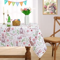 Easter Tablecloth Rectangular, Spring Bunny Floral Table Cloths for Indoor Outdoor, Waterproof Stain Resistant Polyester Table Covers for Easter Dinner Picnic Party Decorations, 60 x 120 Inch