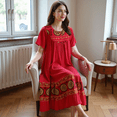 thumbnail image 2 of Loungees Women’s Lounge Dress - Boho Midi Muu Muu Dress with Printed Border, Relaxed Fit Crinkle Cotton Gauze, Side Pockets, 2 of 4
