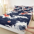thumbnail image 5 of Manfei Ukiyo-e Koi Wave Queen Sheet Sets for Home, Plum Branch Bed Set for Office, Navy White 4 Pieces, 1 Flat Sheet, 1 Fitted Sheet and 2 Pillowcases, 5 of 6