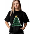 thumbnail image 1 of Camiseta de mujer, camisetas de manga corta, camisetas casuales, camiseta de cuello redondo con árbol de Navidad verde y estrella para mujer, 1 of 8