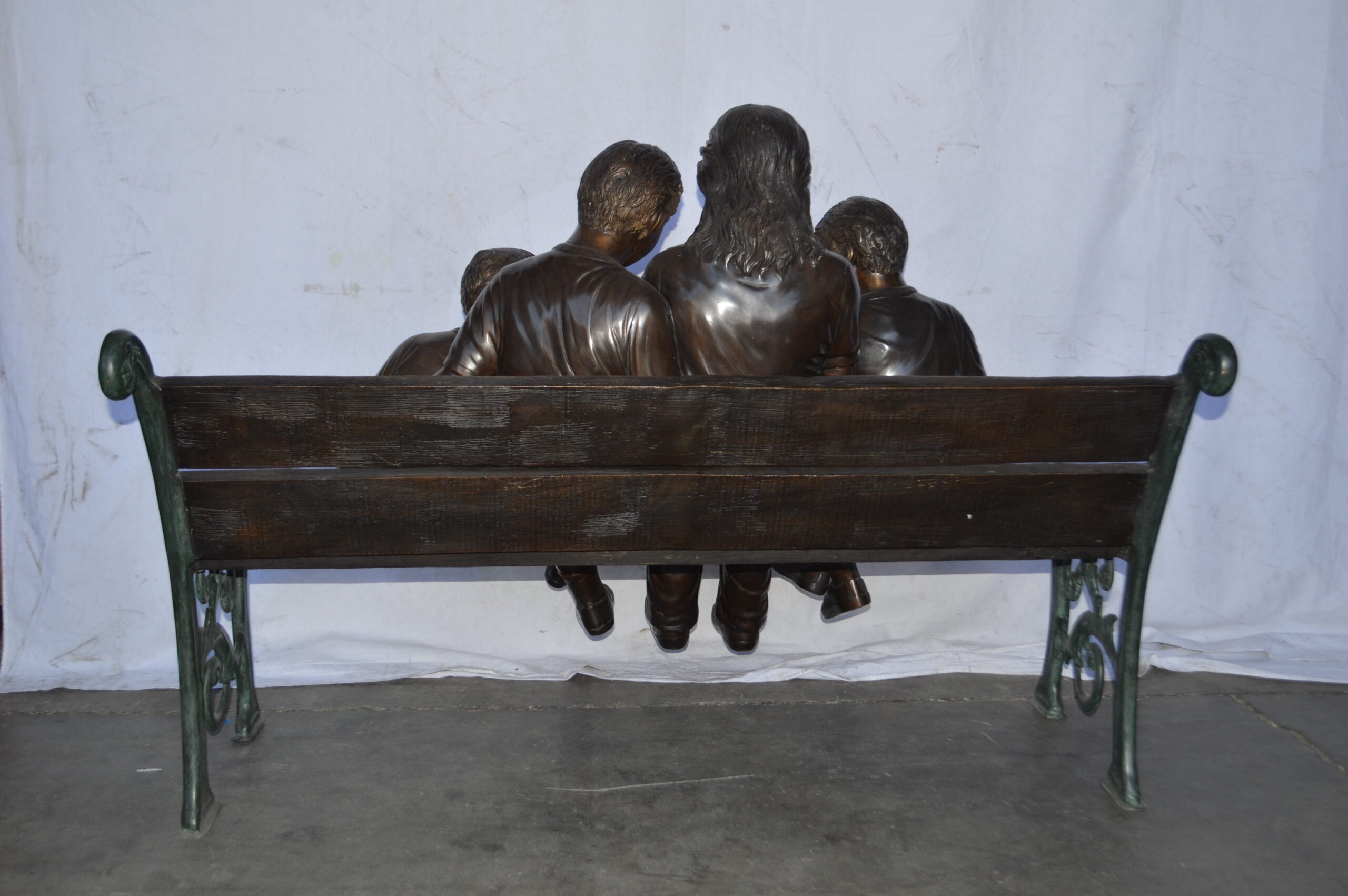 Nifao Mom and boys reading stories on bench bronze statue – Outdoor Garden Decor Sculpture, 53"L x 33"W x 39"H